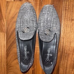 Authentic Chanel silver loafers